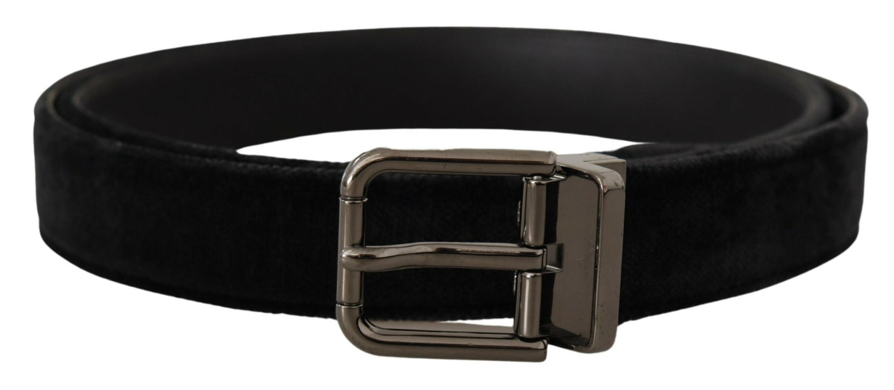Dolce & Gabbana Black Velvet Silver Tone Logo Metal Buckle Belt | Regal Royce