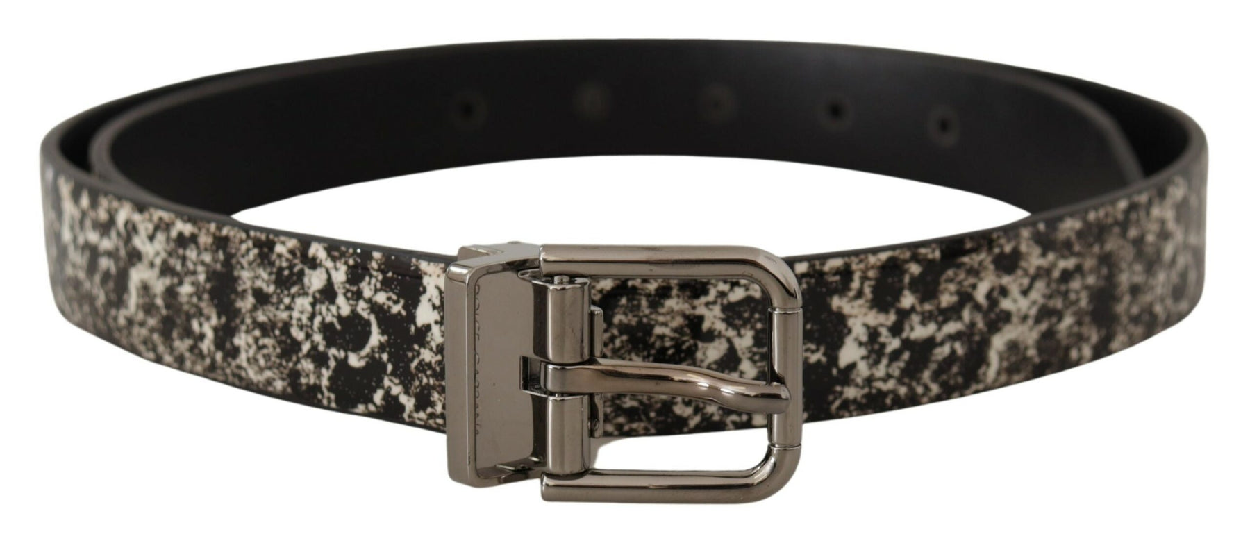 Dolce & Gabbana Black Marble Print Leather Silver Logo Buckle Belt | Regal Royce