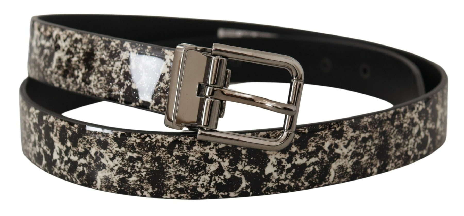 Dolce & Gabbana Black Marble Print Leather Silver Logo Buckle Belt | Regal Royce