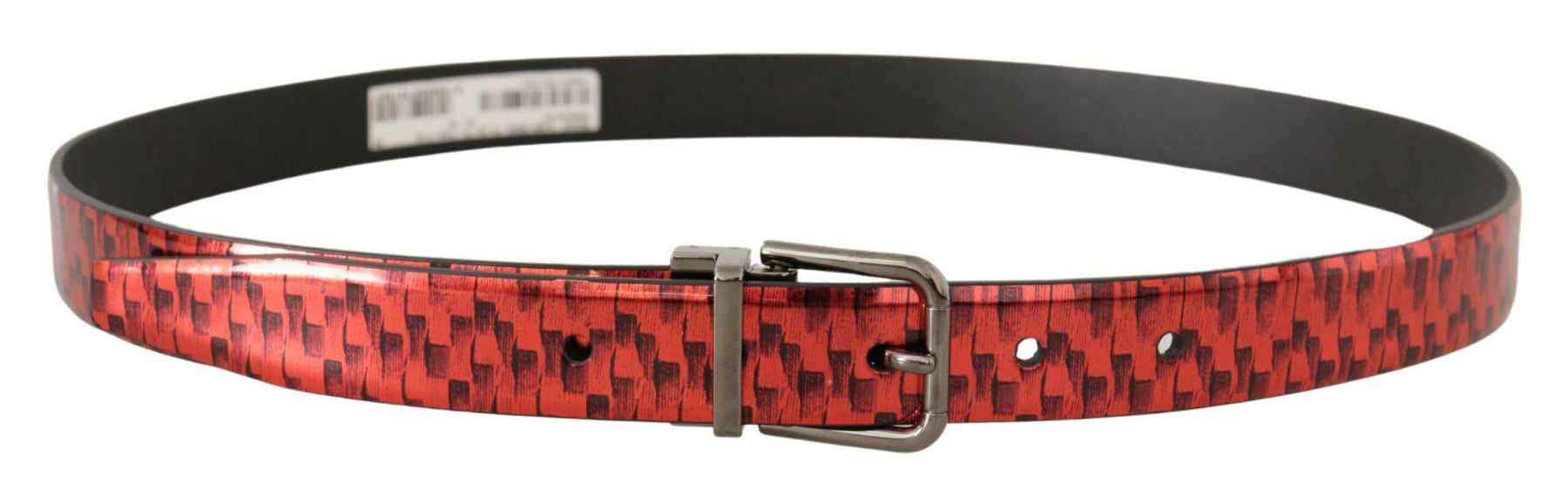 Dolce & Gabbana Red Herringbone Leather Gray Tone Buckle Belt | Regal Royce