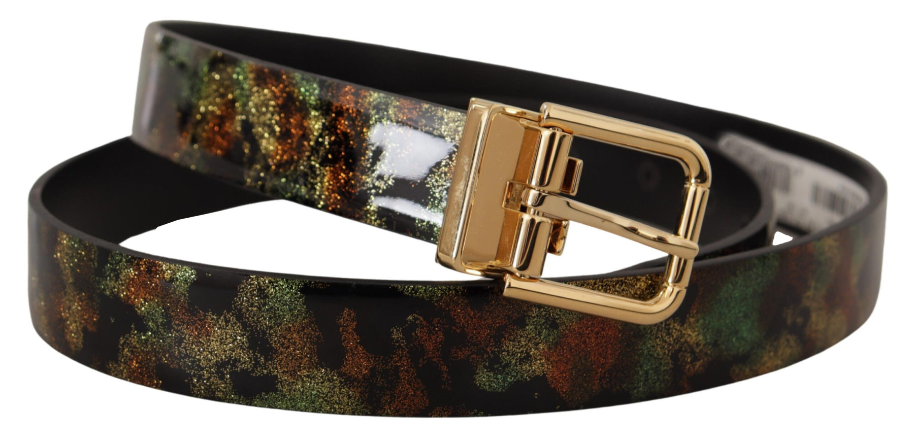 Dolce & Gabbana Black Green Leather Bronze Metal Buckle Belt | Regal Royce