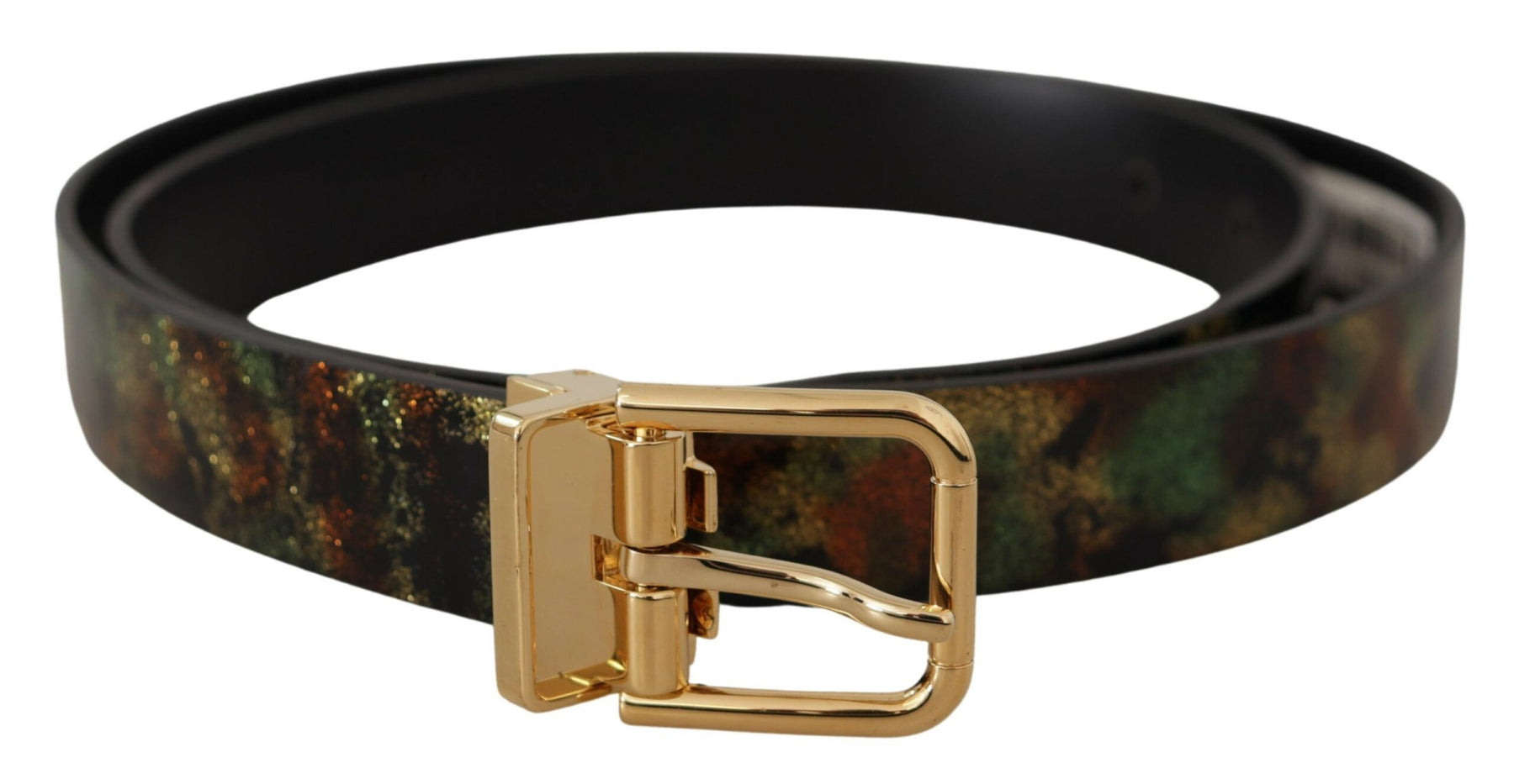Dolce & Gabbana Black Green Leather Bronze Metal Buckle Belt | Regal Royce