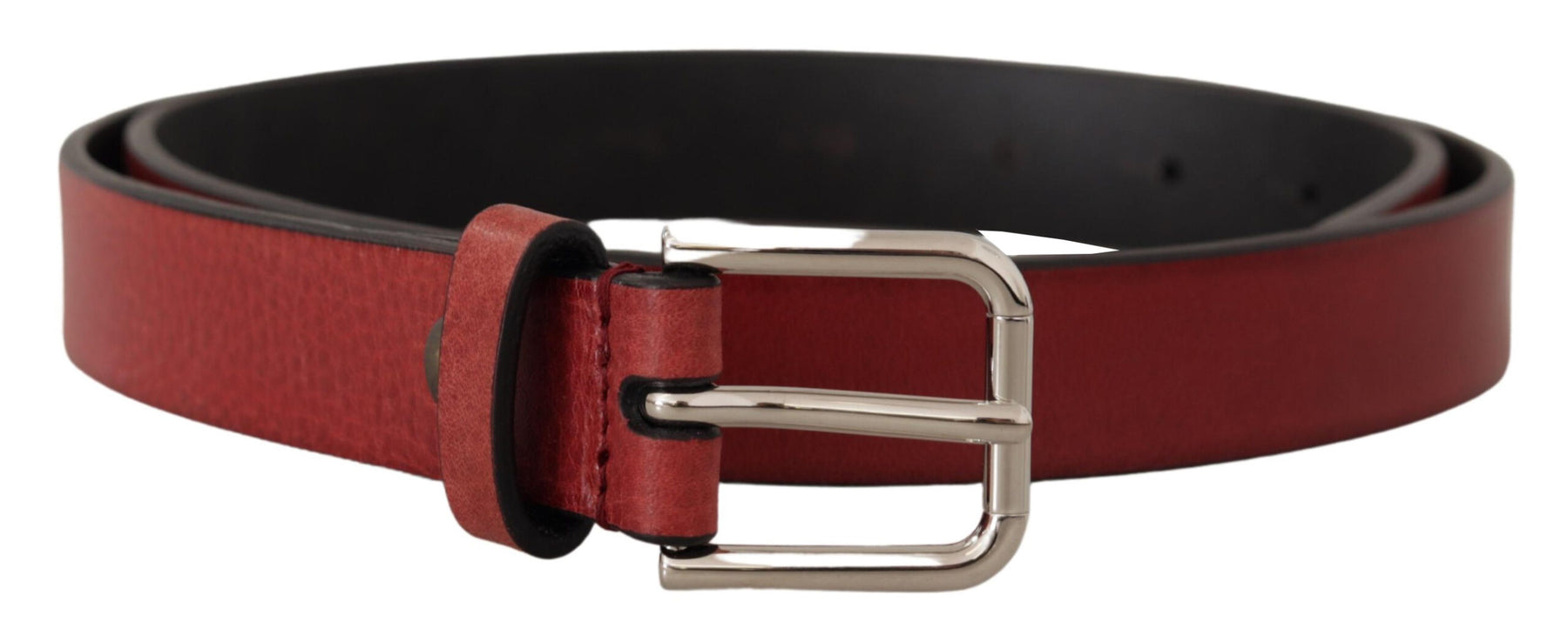 Dolce & Gabbana Maroon Vitello Leather Silver Metal Belt | Regal Royce