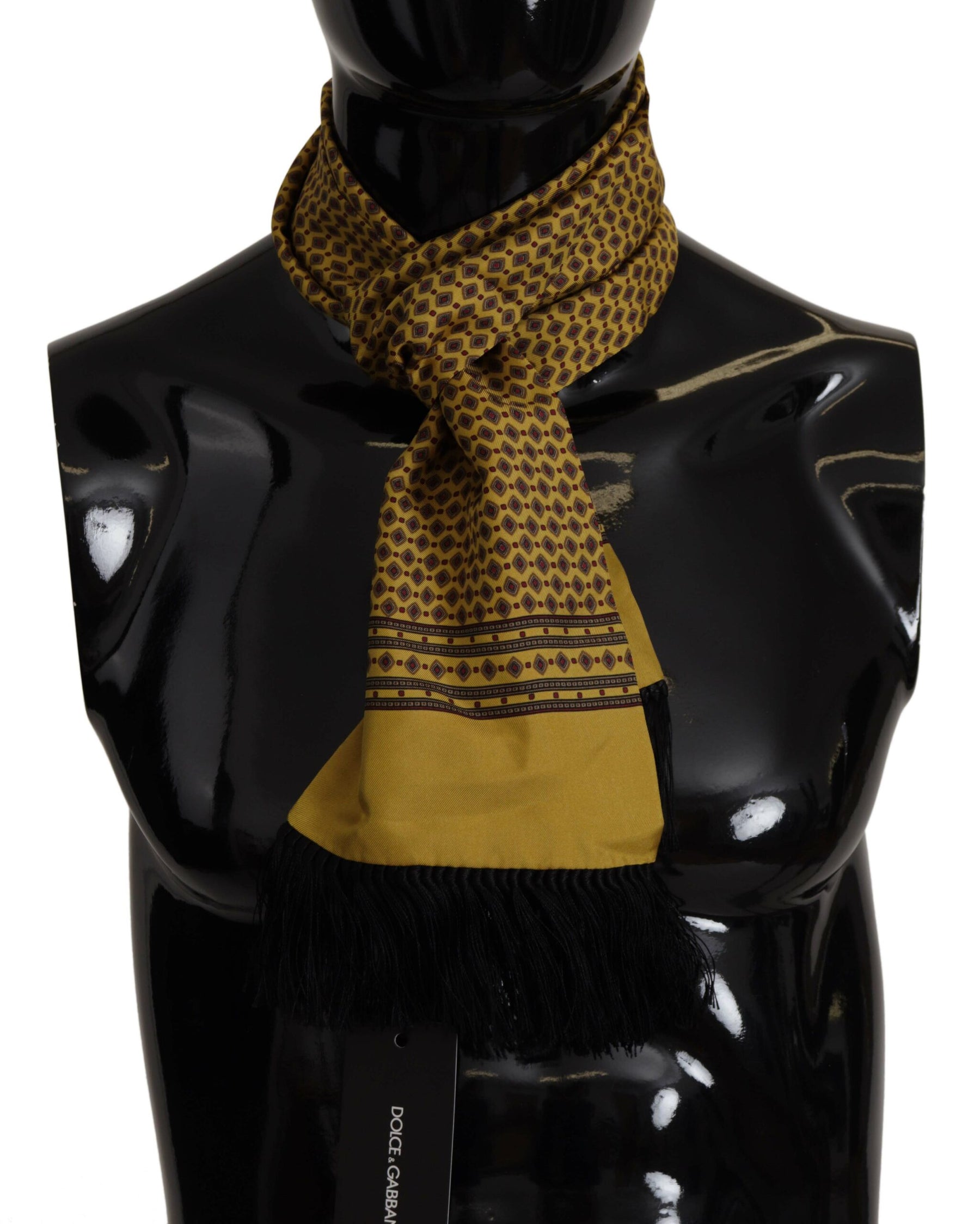 Dolce & Gabbana Yellow Patterned Silk Neck Wrap Fringe Scarf | Regal Royce