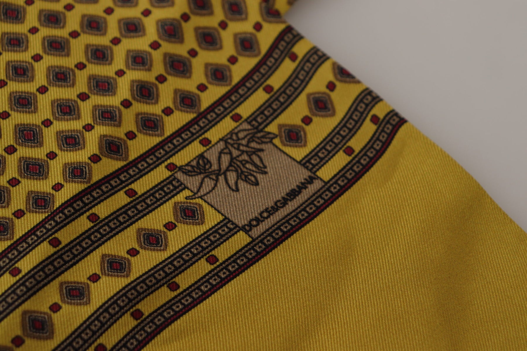 Dolce & Gabbana Yellow Patterned Silk Neck Wrap Fringe Scarf | Regal Royce