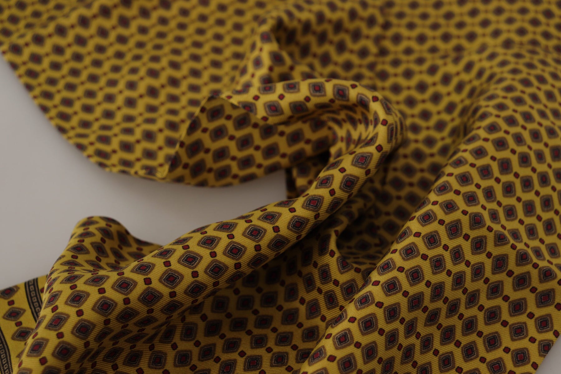 Dolce & Gabbana Yellow Patterned Silk Neck Wrap Fringe Scarf | Regal Royce
