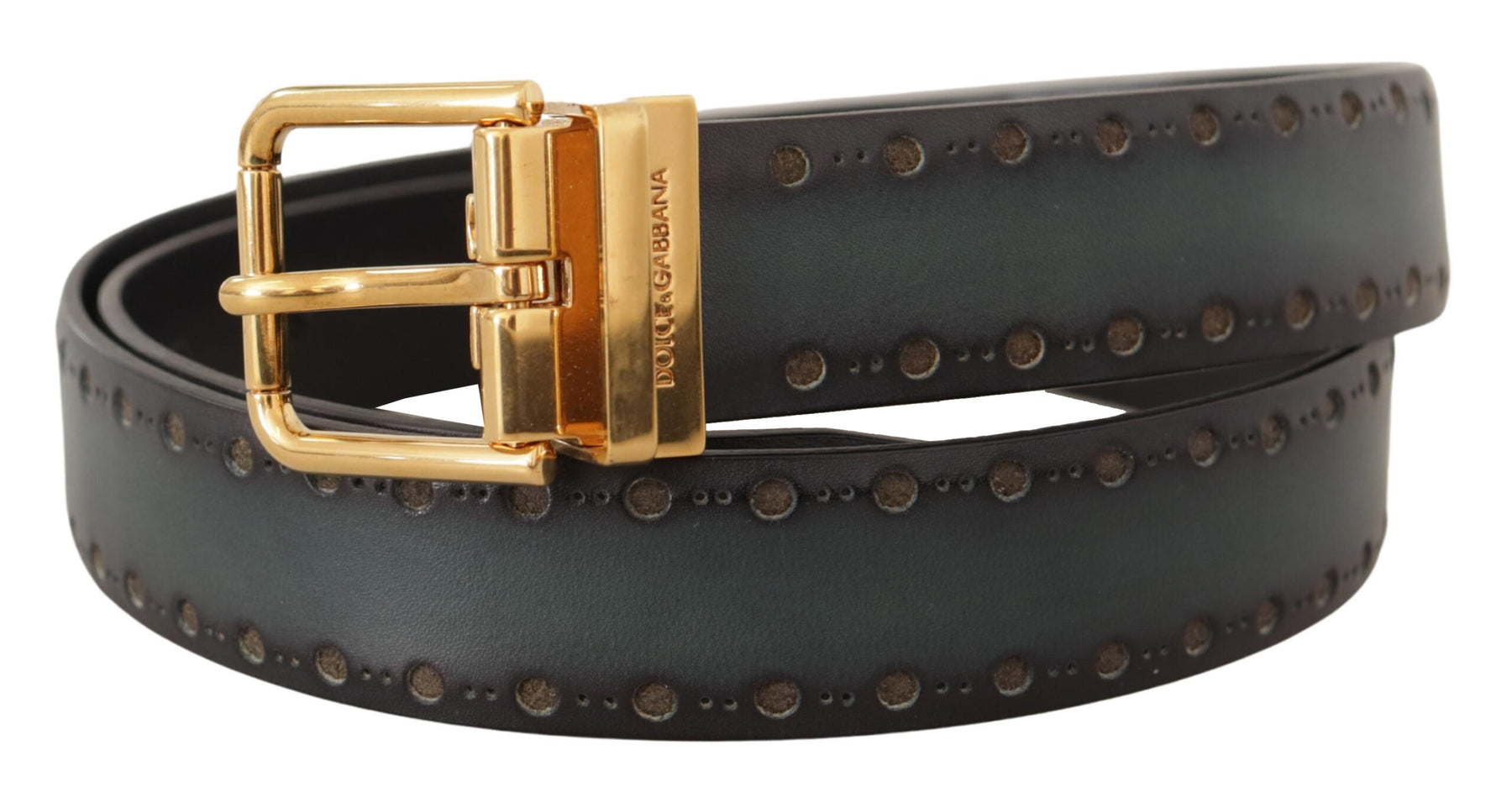 Dolce & Gabbana Green Perforated Leather Brass Metal Belt | Regal Royce