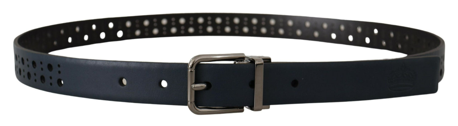 Dolce & Gabbana Navy Blue Perforated Leather Skinny Metal Buckle Belt | Regal Royce