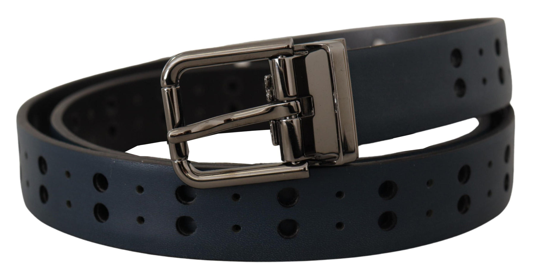Dolce & Gabbana Blue Perforated Skinny Leather Metal Buckle Belt | Regal Royce