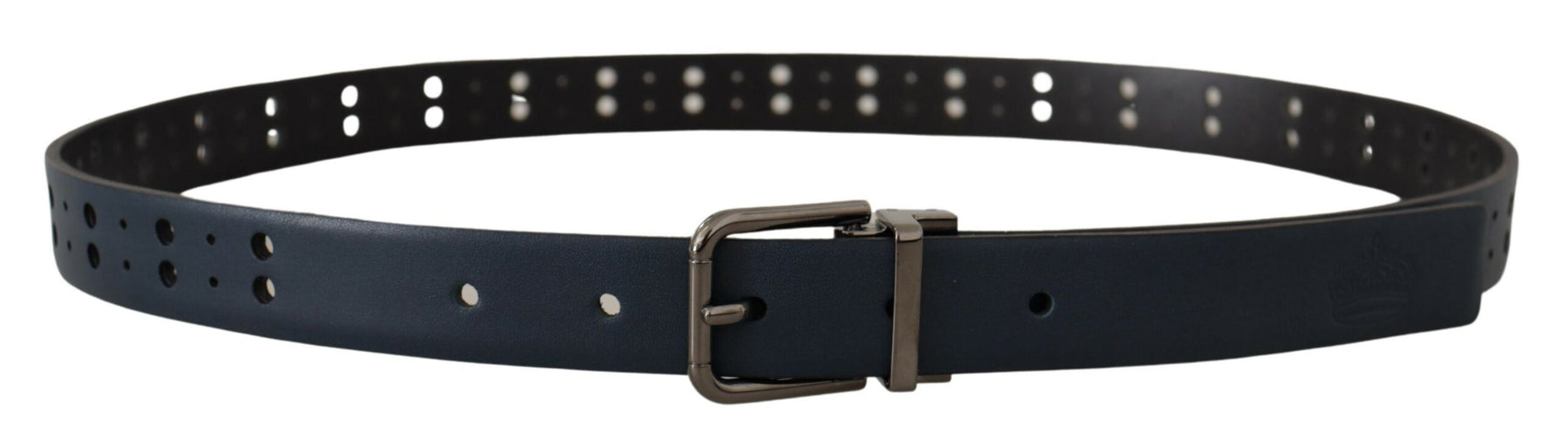 Dolce & Gabbana Blue Perforated Skinny Leather Metal Buckle Belt | Regal Royce