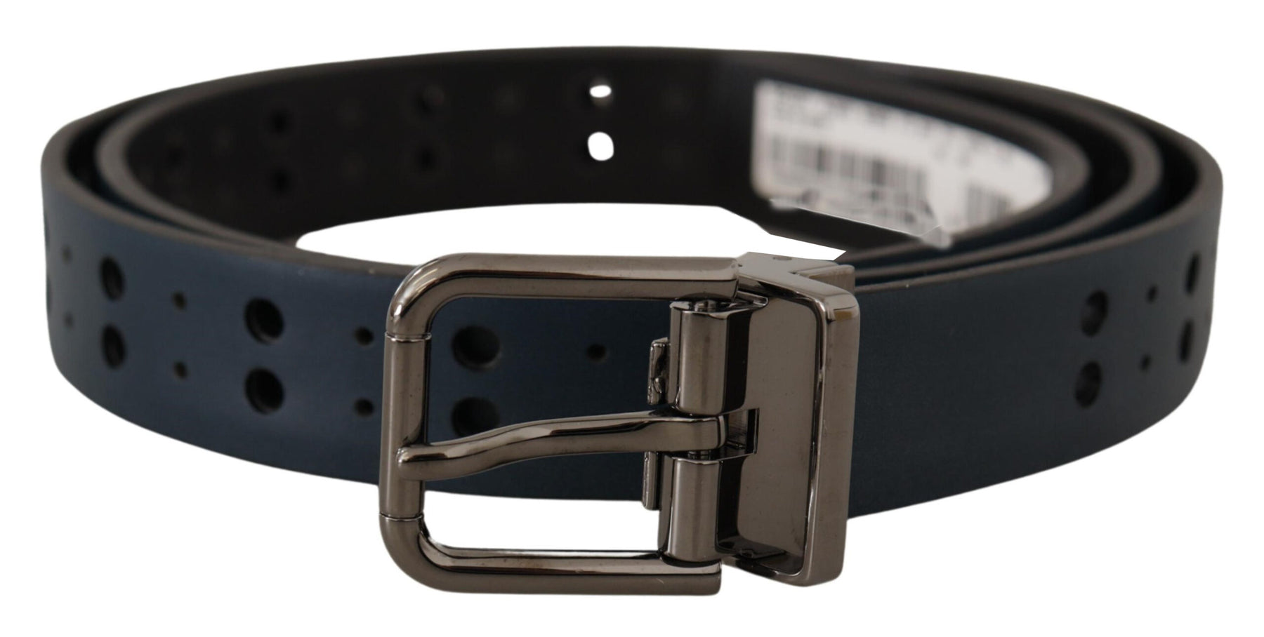 Dolce & Gabbana Blue Perforated Skinny Leather Metal Buckle Belt | Regal Royce