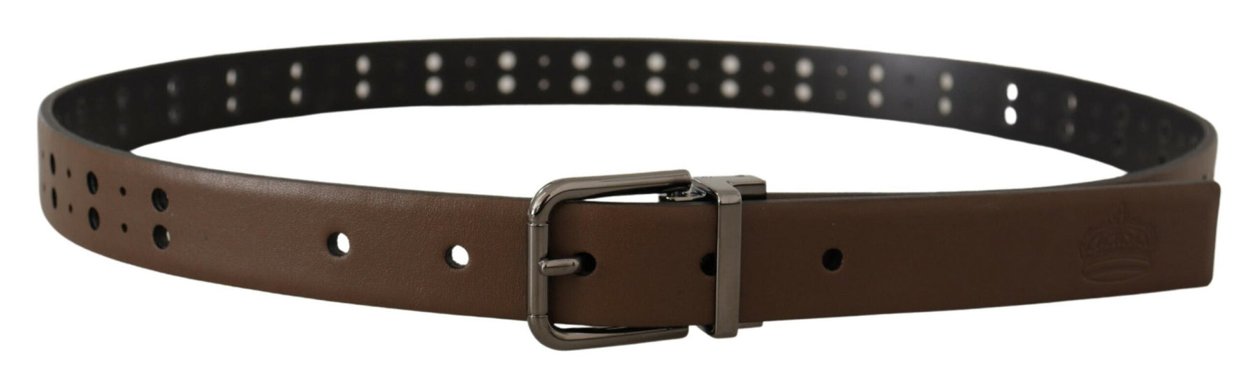 Dolce & Gabbana Dark Brown Perforated Leather Metal Belt | Regal Royce