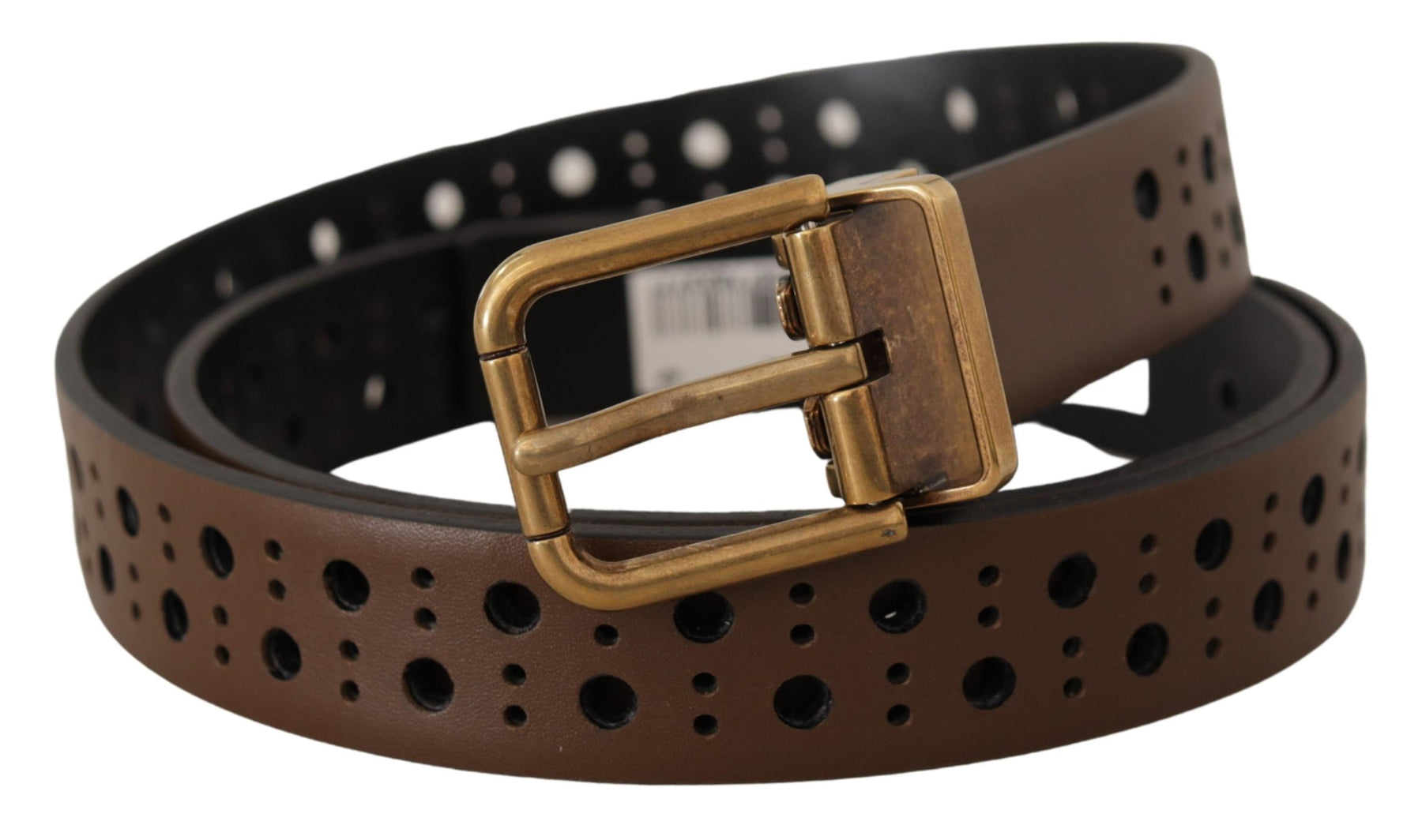 Dolce & Gabbana Brown Leather Perforated Crown Belt | Regal Royce