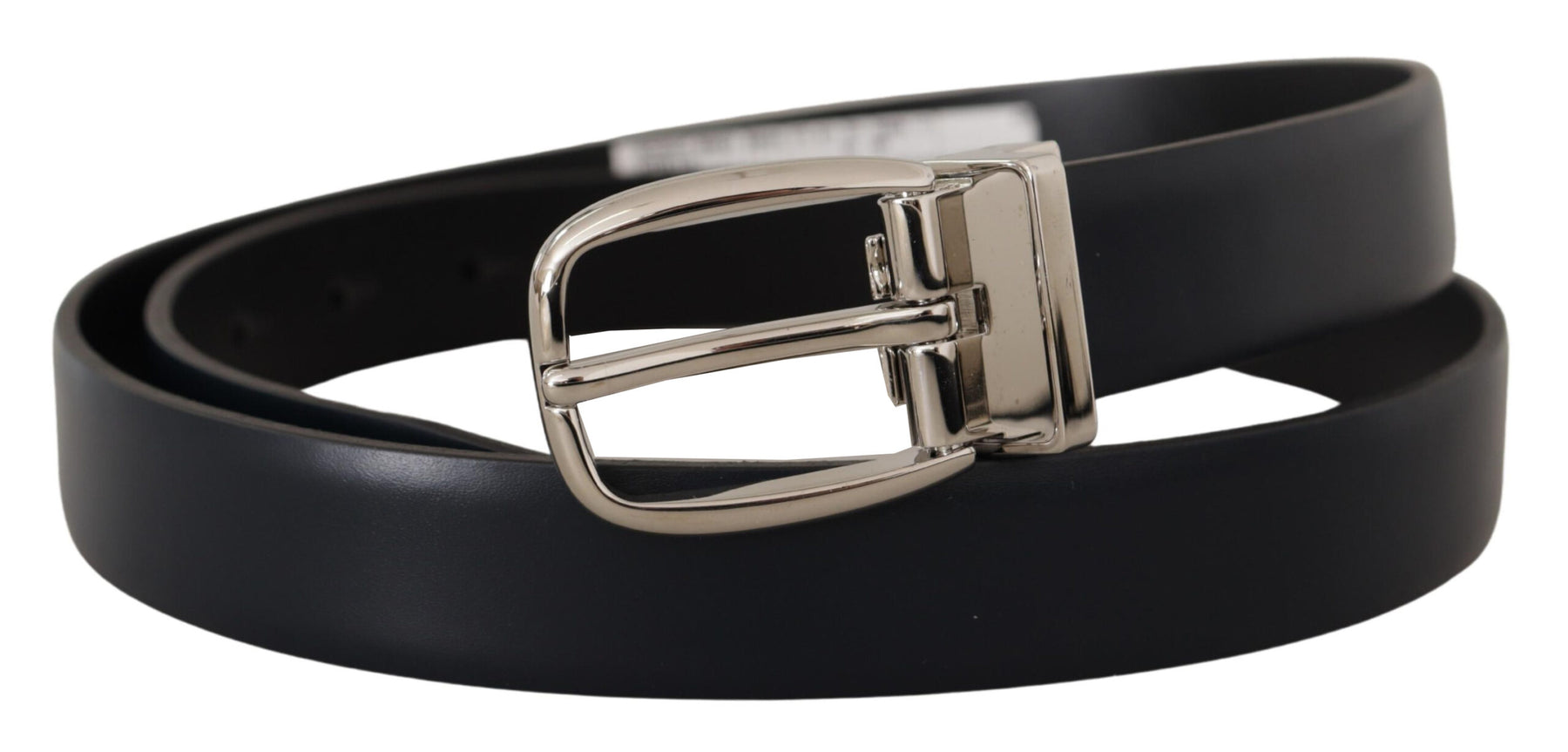 Dolce & Gabbana Black Leather Formal Silver Metal Buckle Belt | Regal Royce
