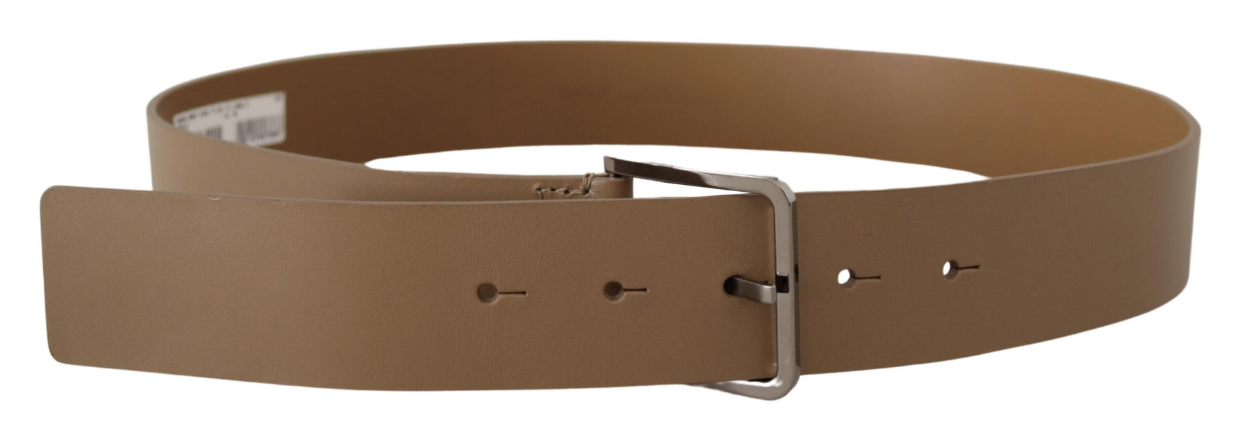 Dolce & Gabbana Beige Calf Leather Wide Silver Metal Belt | Regal Royce
