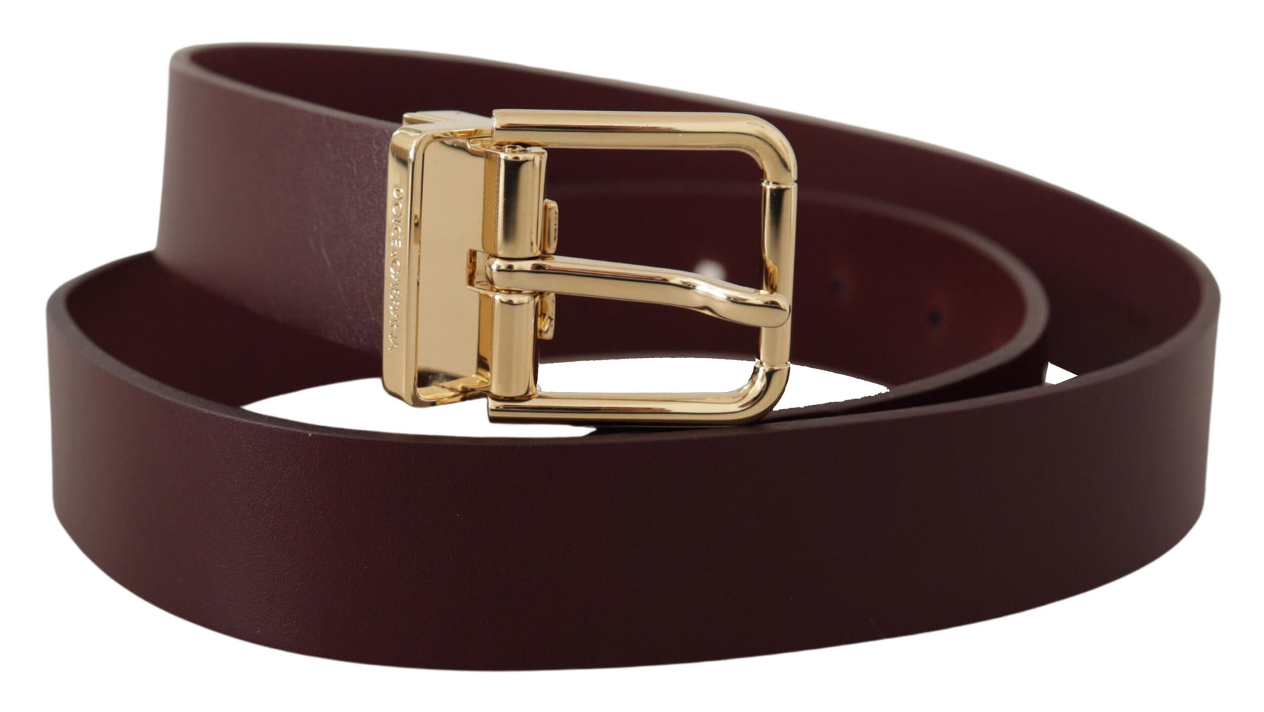 Dolce & Gabbana Maroon Vitello Leather Gold Metal Buckle Belt | Regal Royce
