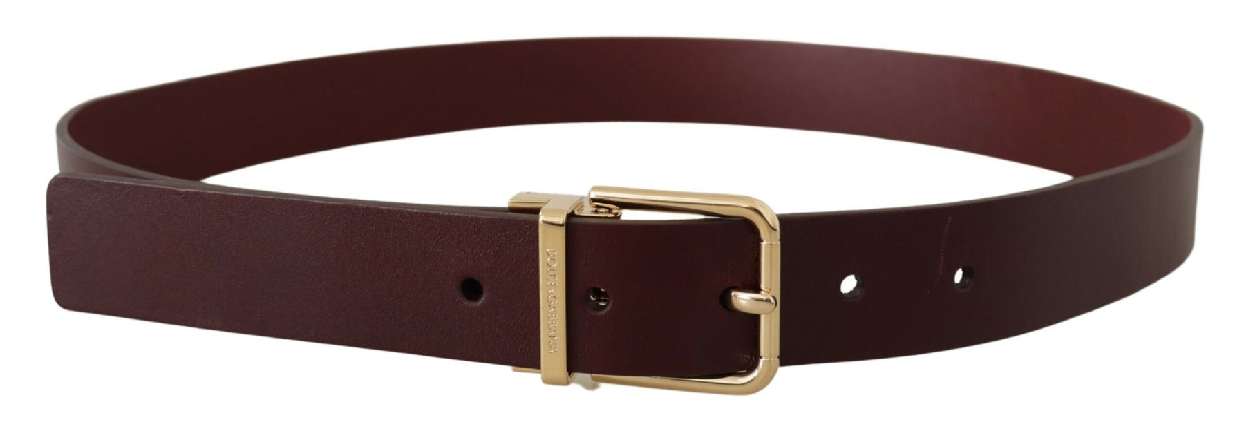 Dolce & Gabbana Maroon Vitello Leather Gold Metal Buckle Belt | Regal Royce