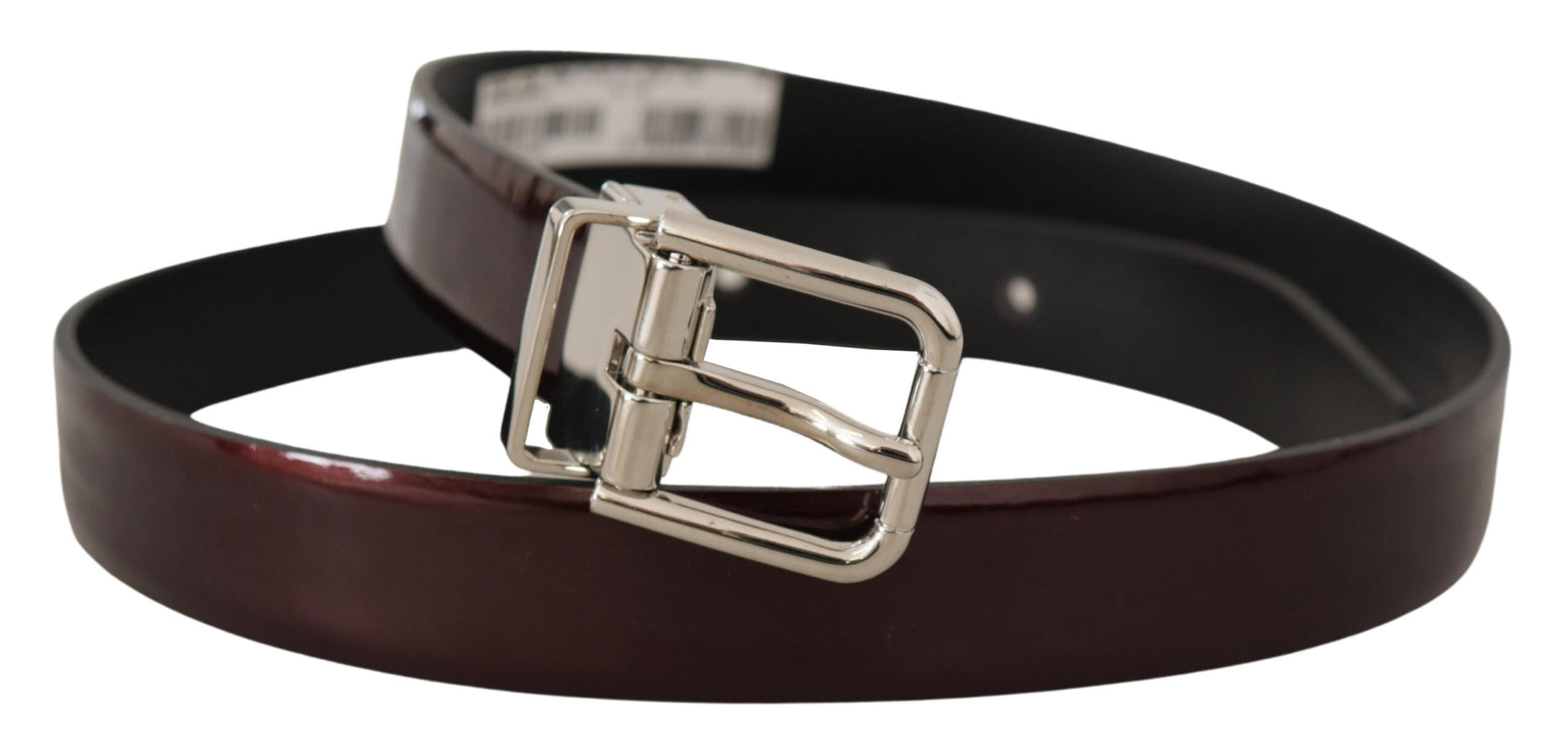Dolce & Gabbana Brown Patent Leather Silver Metal Buckle Belt | Regal Royce