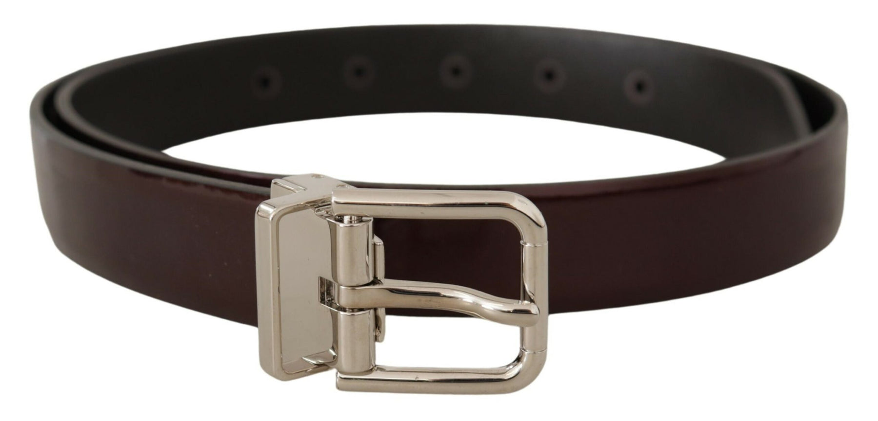Dolce & Gabbana Brown Patent Leather Silver Metal Buckle Belt | Regal Royce