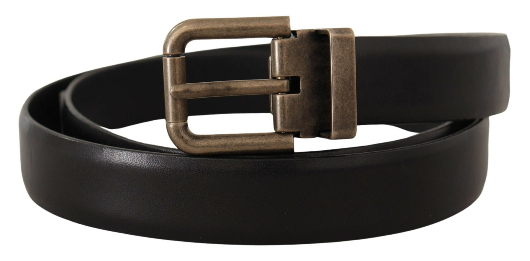 Dolce & Gabbana Black Calf Leather Brushed Brass Box Buckle Belt | Regal Royce