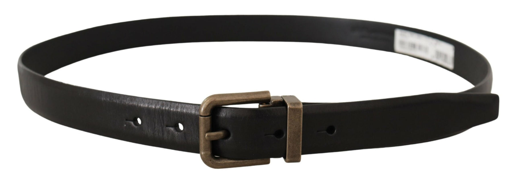 Dolce & Gabbana Black Calf Leather Brushed Brass Box Buckle Belt | Regal Royce
