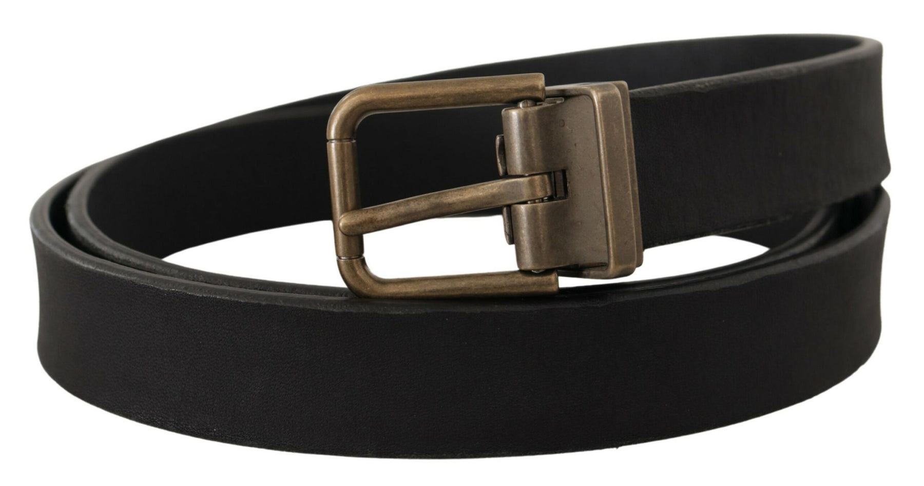Dolce & Gabbana Black Leather Brass Metal Grain Buckle Classic Belt | Regal Royce
