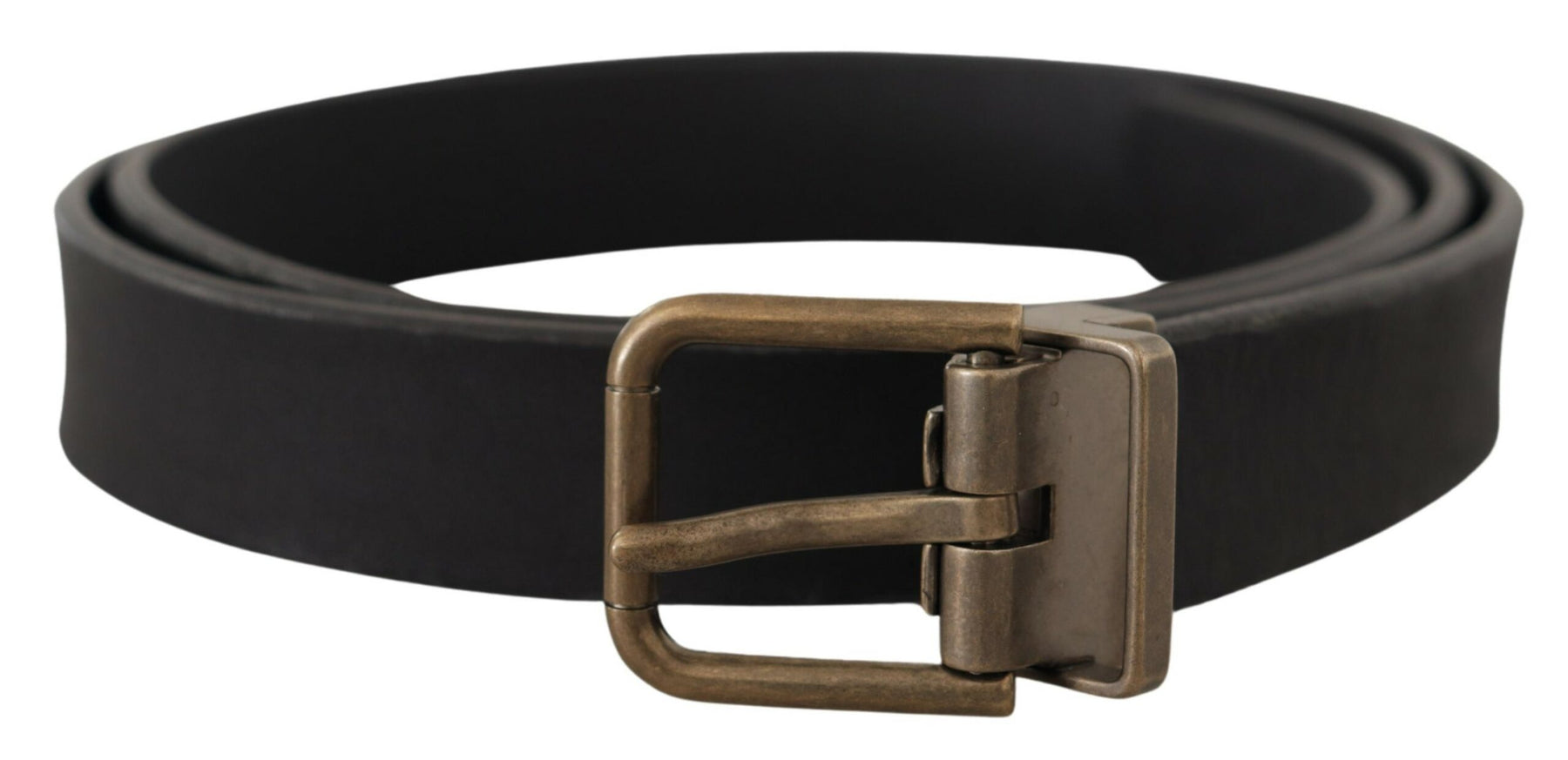 Dolce & Gabbana Black Leather Brass Metal Grain Buckle Classic Belt | Regal Royce