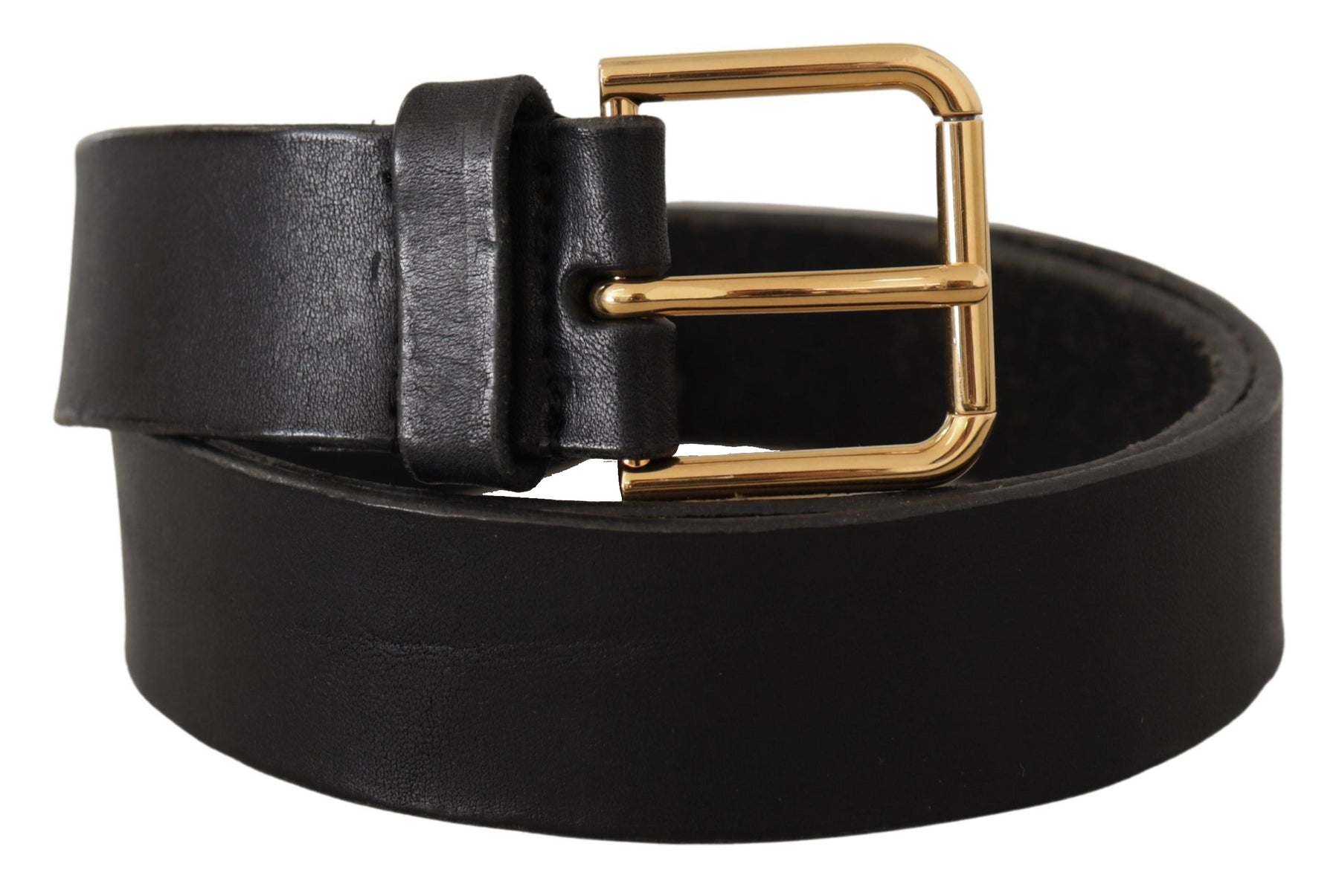 Dolce & Gabbana Black Leather Gold Tone Logo Metal Buckle Belt | Regal Royce