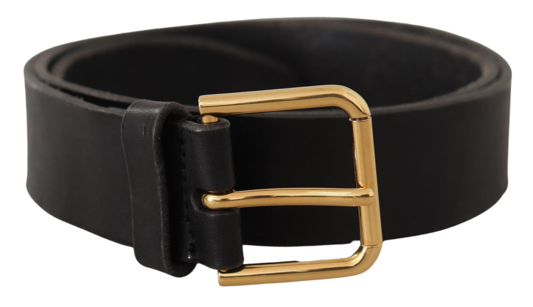 Dolce & Gabbana Black Leather Gold Tone Logo Metal Buckle Belt | Regal Royce