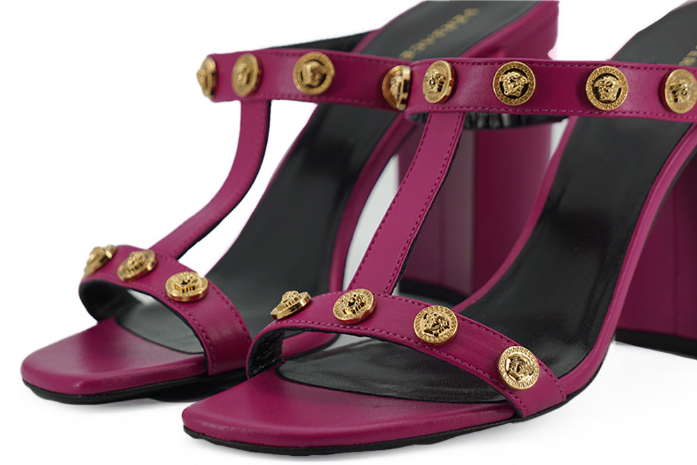 Versace Purple Calf Leather High Heel Sandals | Regal Royce