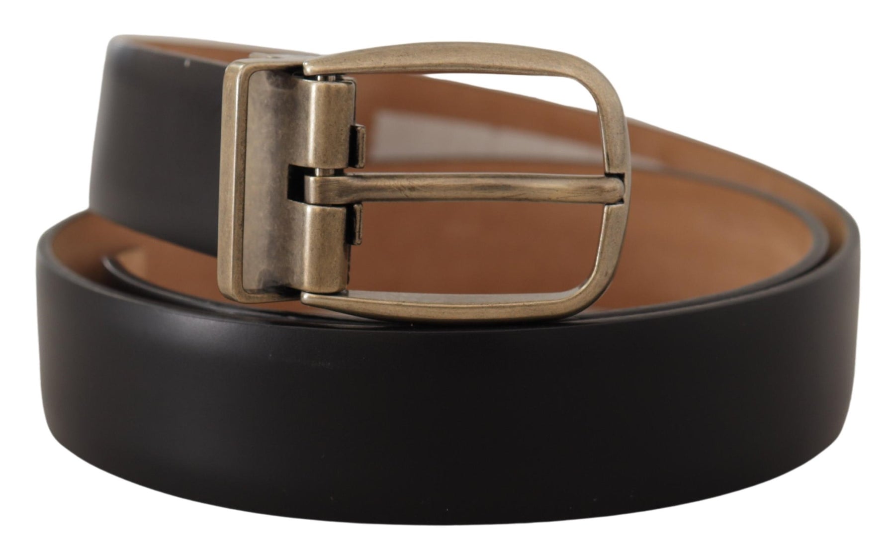 Dolce & Gabbana Black Brown Backend Leather Vintage Metal Buckle Belt | Regal Royce