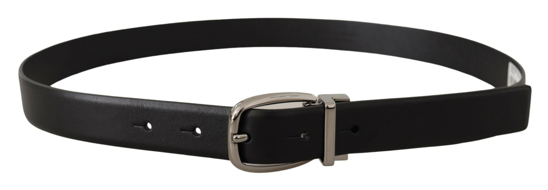 Dolce & Gabbana Black Leather Silver Metal Chrome Logo Buckle  Belt | Regal Royce