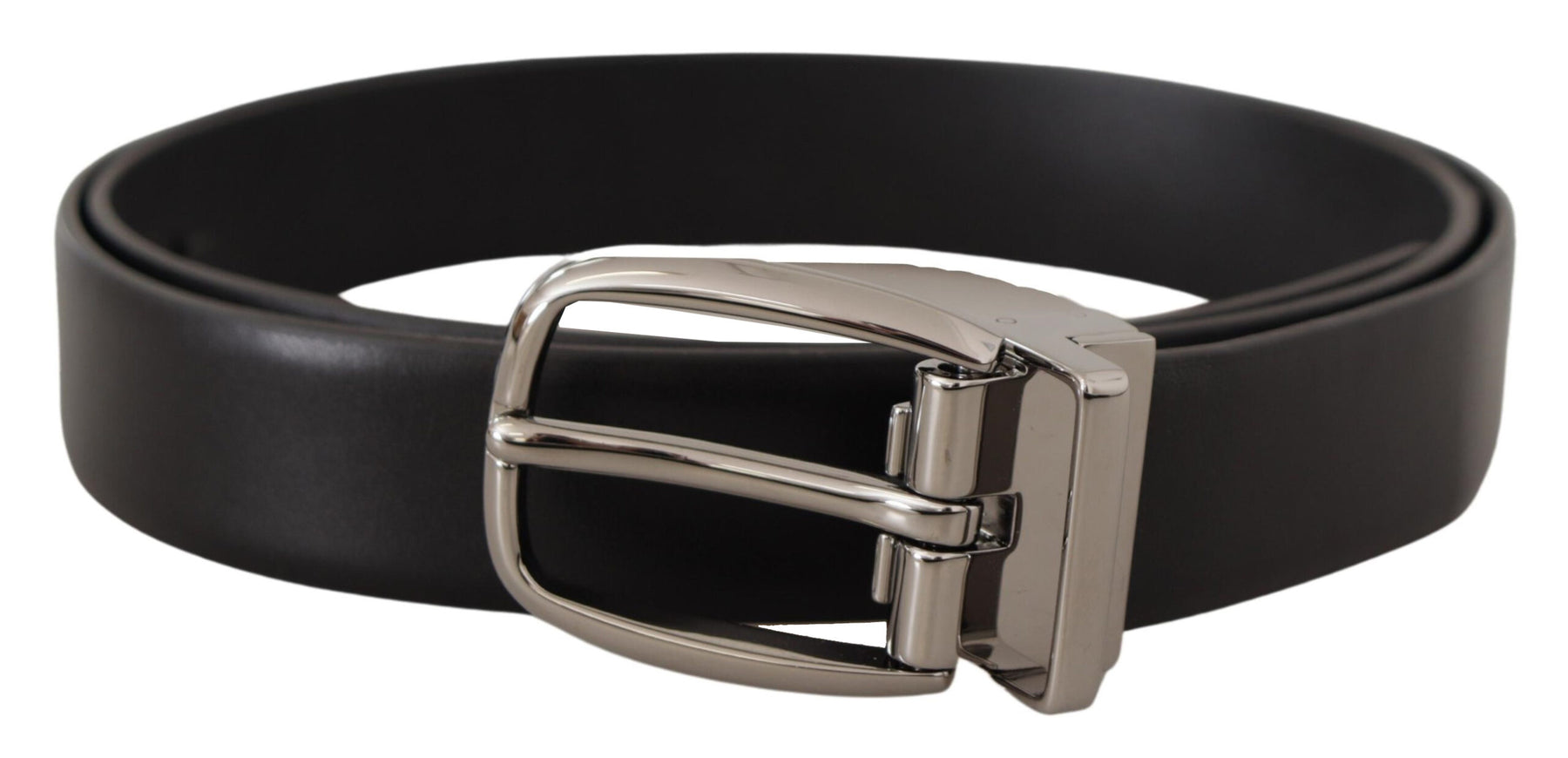 Dolce & Gabbana Black Leather Silver Metal Chrome Logo Buckle  Belt | Regal Royce
