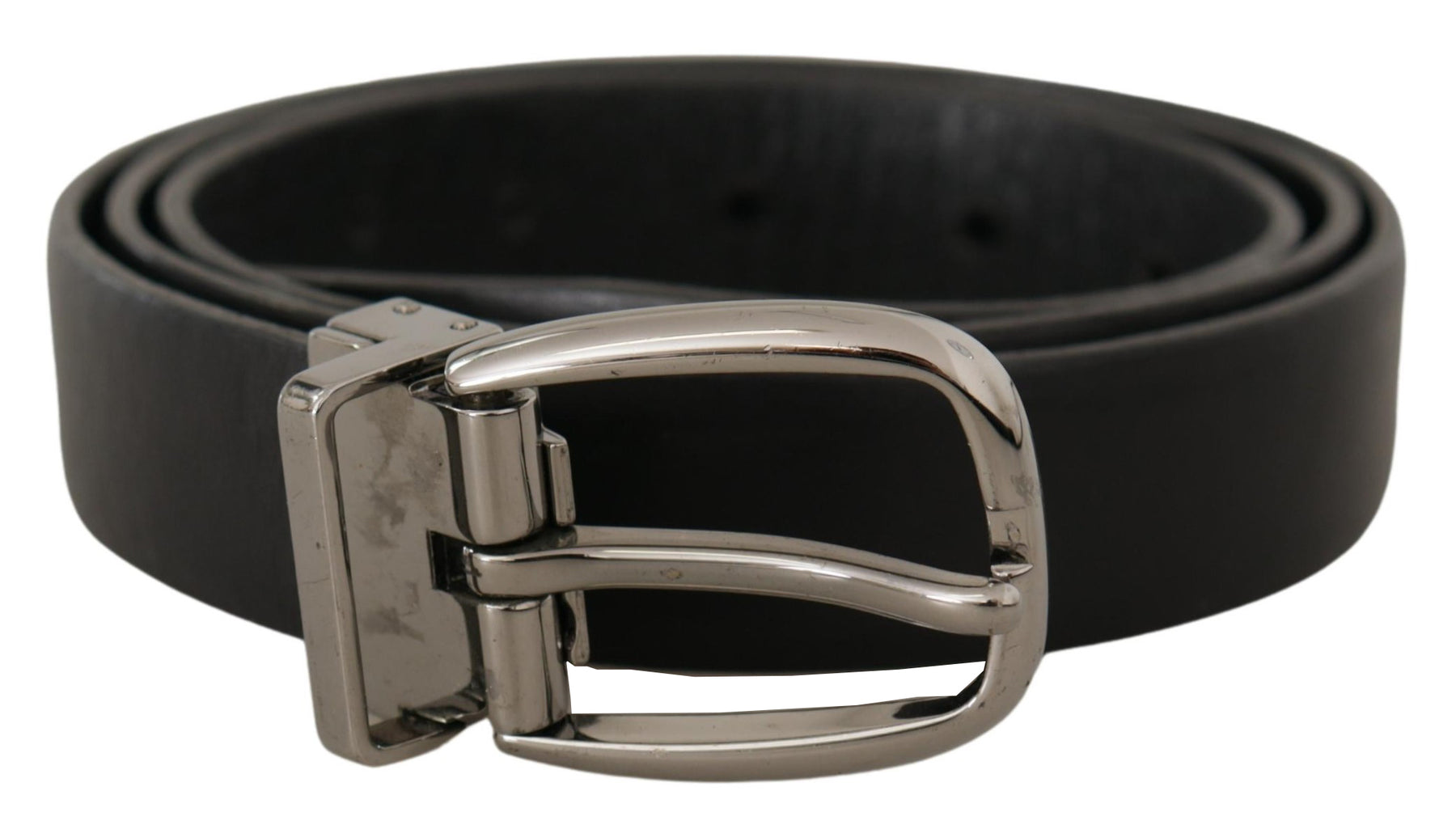 Dolce & Gabbana Black Leather Chrome Logo Metal Buckle Belt | Regal Royce
