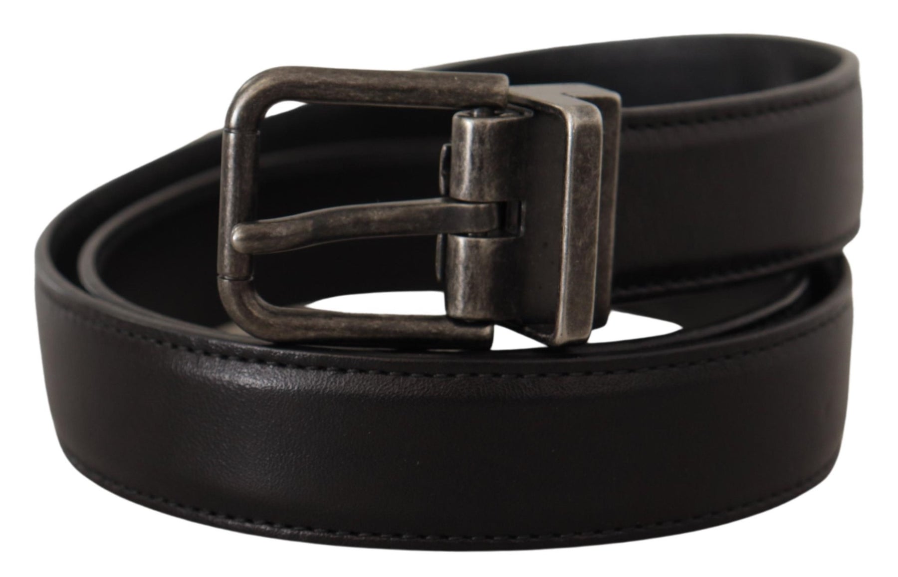Dolce & Gabbana Black Calf Leather Logo Metal Buckle Belt | Regal Royce