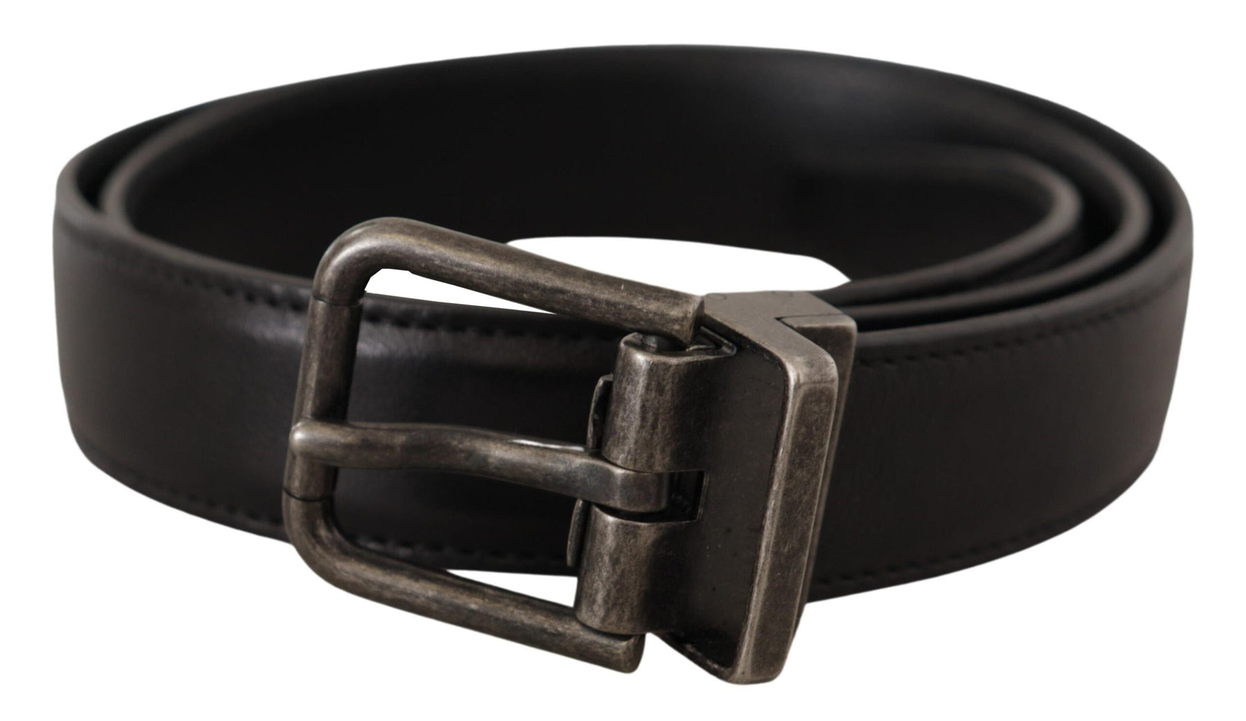 Dolce & Gabbana Black Calf Leather Logo Metal Buckle Belt | Regal Royce