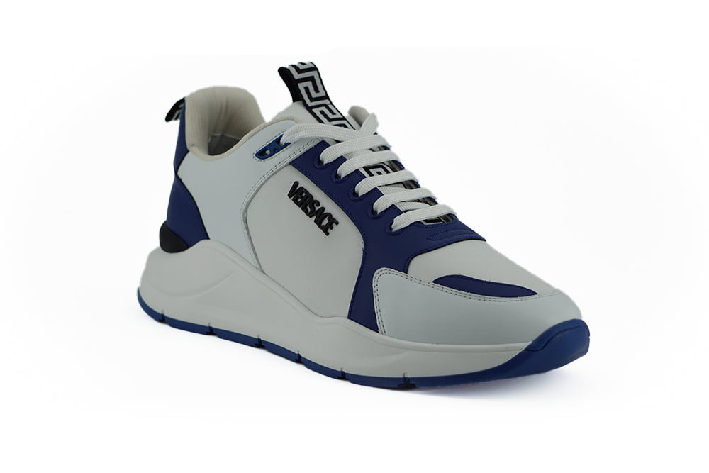 Versace Blue and White Calf Leather Sneakers | Regal Royce