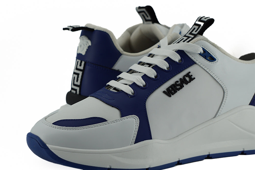 Versace Blue and White Calf Leather Sneakers | Regal Royce