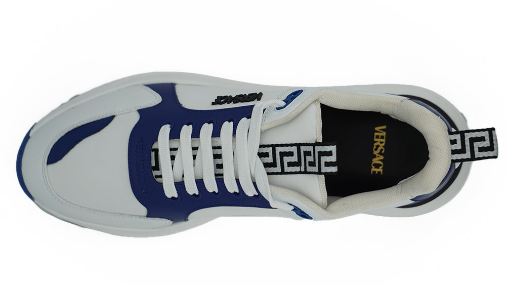 Versace Blue and White Calf Leather Sneakers | Regal Royce