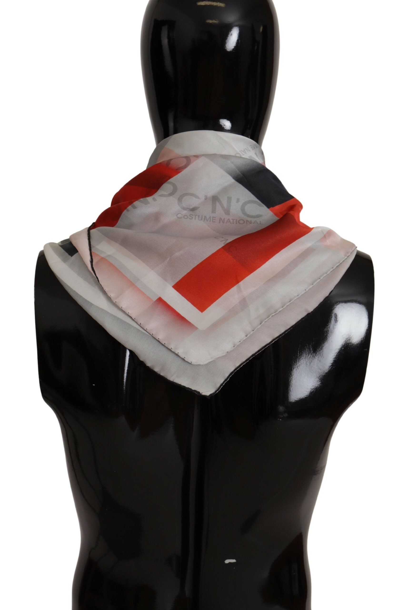 Costume National Gray Red Silk Shawl Foulard Wrap Scarf | Regal Royce