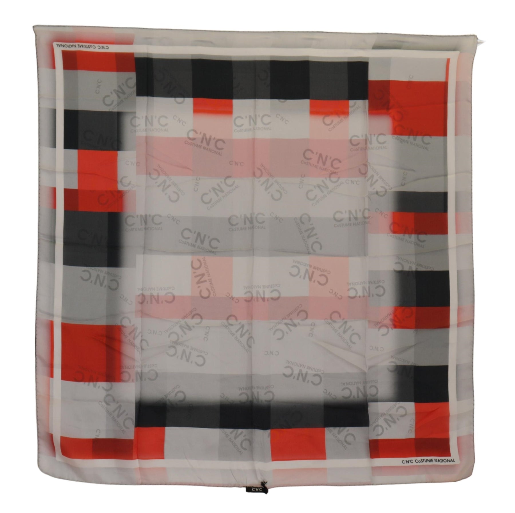 Costume National Gray Red Silk Shawl Foulard Wrap Scarf | Regal Royce