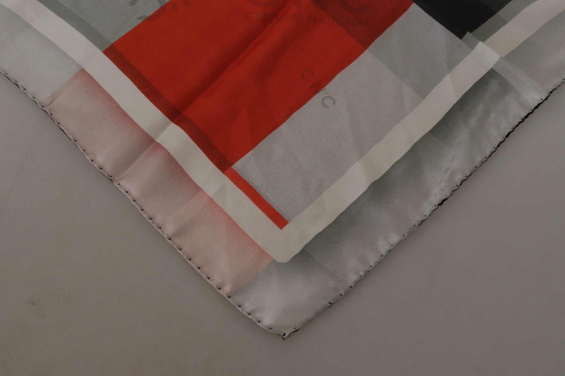 Costume National Gray Red Silk Shawl Foulard Wrap Scarf | Regal Royce