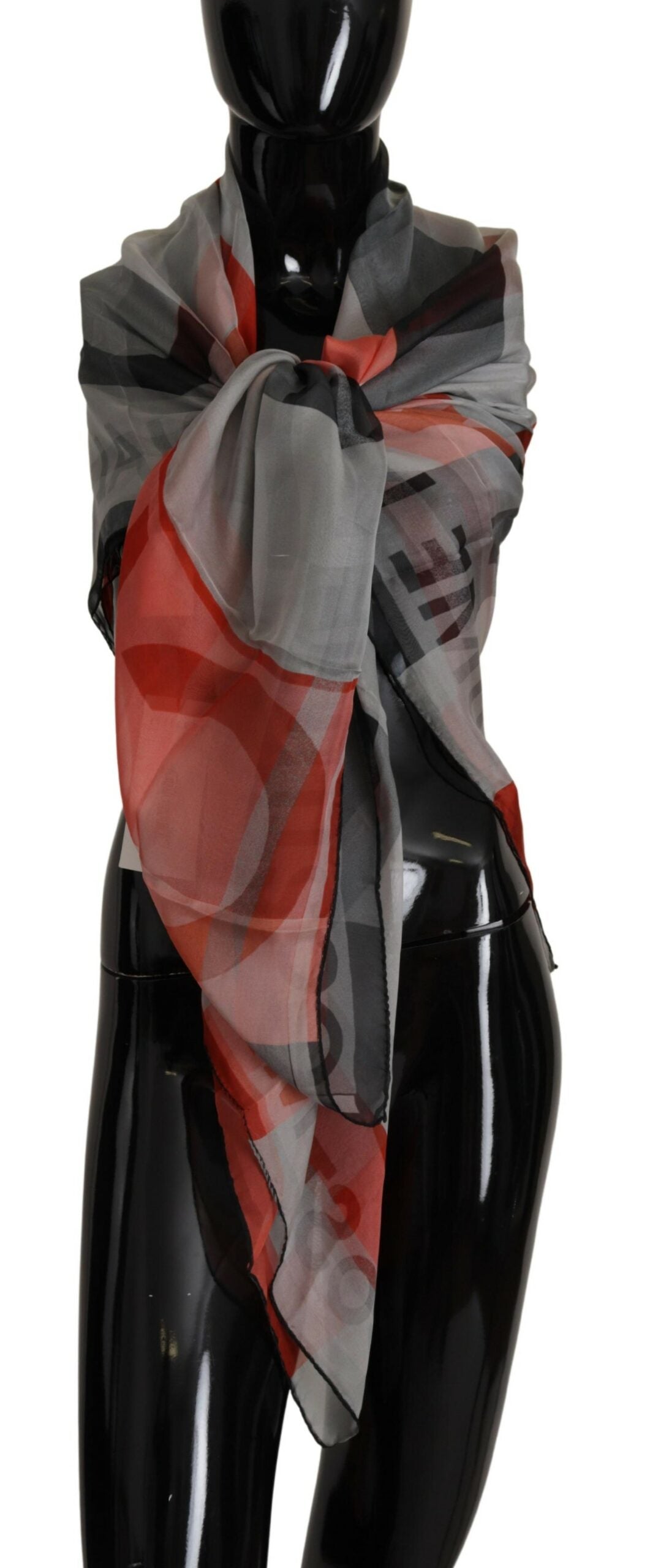 Costume National Gray Red Shawl Foulard Wrap  Scarf | Regal Royce