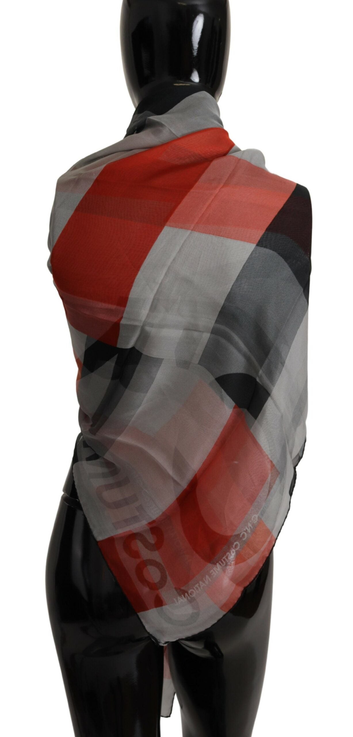 Costume National Gray Red Shawl Foulard Wrap  Scarf | Regal Royce