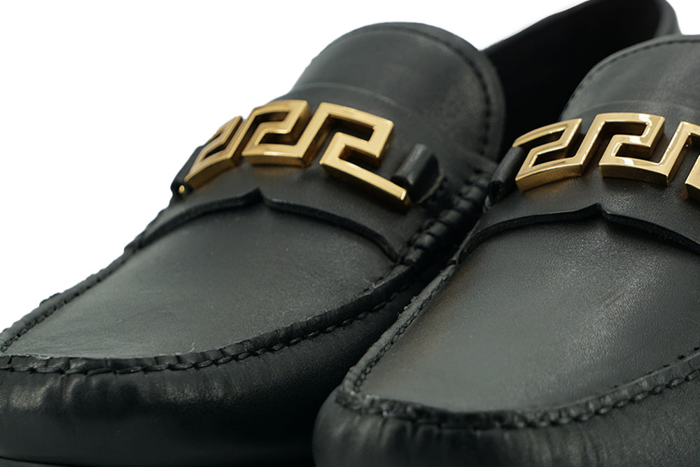 Versace Black Calf Leather Loafers Shoes | Regal Royce