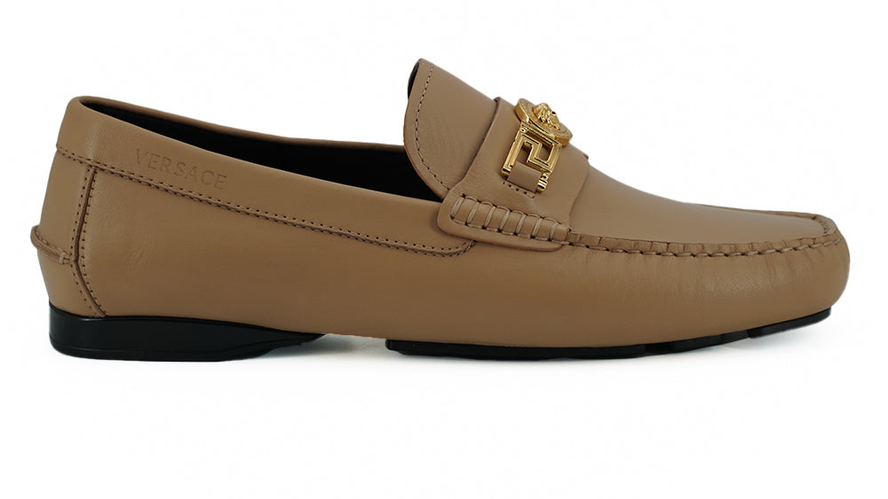 Versace Beige Calf Leather Loafers Shoes | Regal Royce