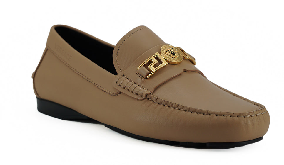 Versace Beige Calf Leather Loafers Shoes | Regal Royce