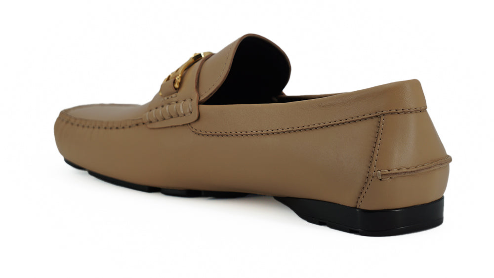 Versace Beige Calf Leather Loafers Shoes | Regal Royce