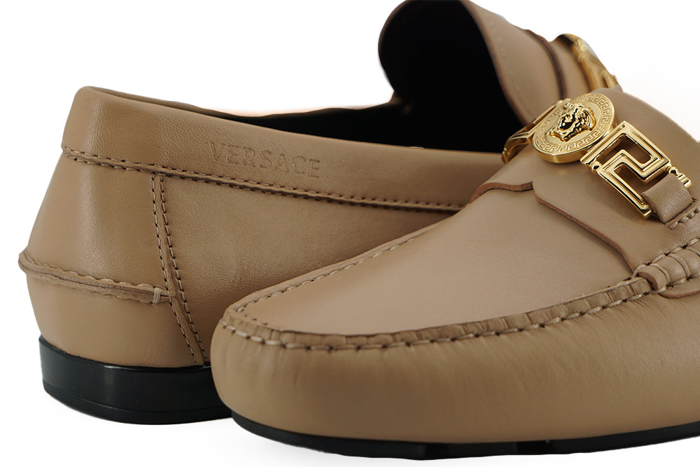 Versace Beige Calf Leather Loafers Shoes | Regal Royce