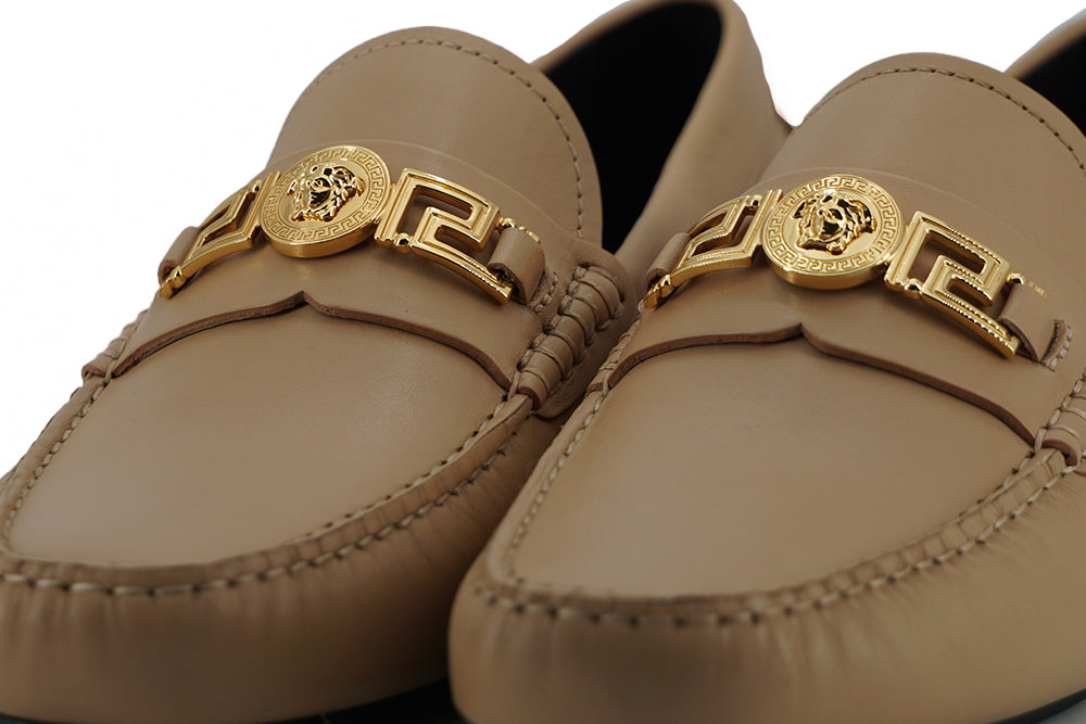 Versace Beige Calf Leather Loafers Shoes | Regal Royce